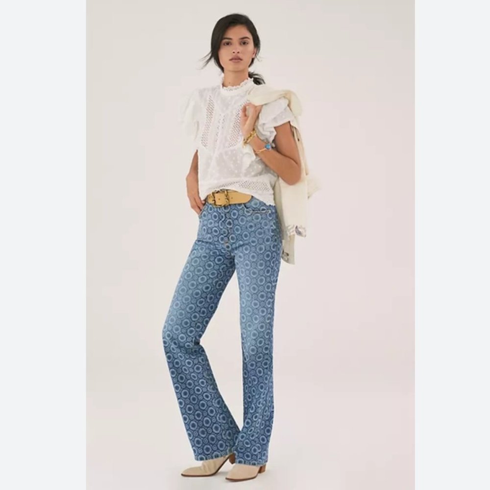 Anthropologie Distressed Denim Pilcro The Icon Flare Jeans Denim LT NWT Size 27